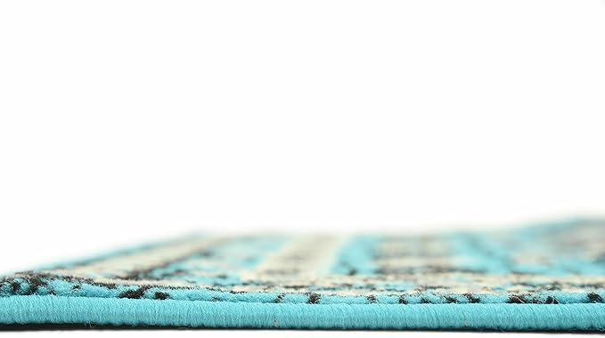 Unique Loom Taftan Collection Border Geometric Tribal Inspired Design Area Rug (2' 2 x 8' 2 Runner, Turquoise/ Gray)