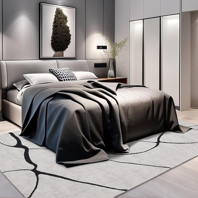 YIHOUSE Modern Washable Area Rug for Living Room Bedroom - Large Abstract Black and White Rug Non-Slip Ultra-Thin Home Decor (Warping, 9'x12')