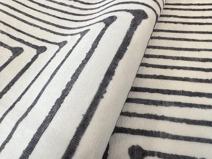 GLN Rugs Contemporary Collection - Machine Washable Area Rug, Contemporary Washable, Non Slip, Low Pile Chenille Rug, Living Room, Bedroom, Kitchen Rug (8' x 10' Black Beige)