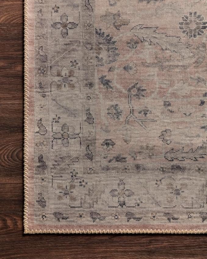 Loloi Hathaway Collection HTH-06 Blush/Multi 2'-0" x 5'-0", .25" Thick Accent Rug, Soft, Durable, Printed, Modern, Low Pile, Non-Shedding, Easy Clean, Living Room Rug