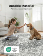 Marsail 8x10 Machine Washable Area Rug,Soft & Slip-Resistant, Vintage Floral Short-Pile with Reinforced Bound Edges, Large Rug for Living Room, Dining Room, Bedroom,Light Grey