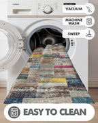 LUMI Washable Runner Rug, 3'x8' Non-Slip Hallway Mat, Low Profile Thin Long Carpeet for Laundry Kitchen Bedroom Office, Multicolor