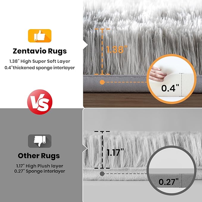 Zentavio Grey and White Area Rugs for Living Room Large Men Room Carpet 9x12 Bedroom Fluffy Furry Shag Aesthetic Plush High Pile Floor Rug for Kids Room Dorm Home Decor Tie-Dyed