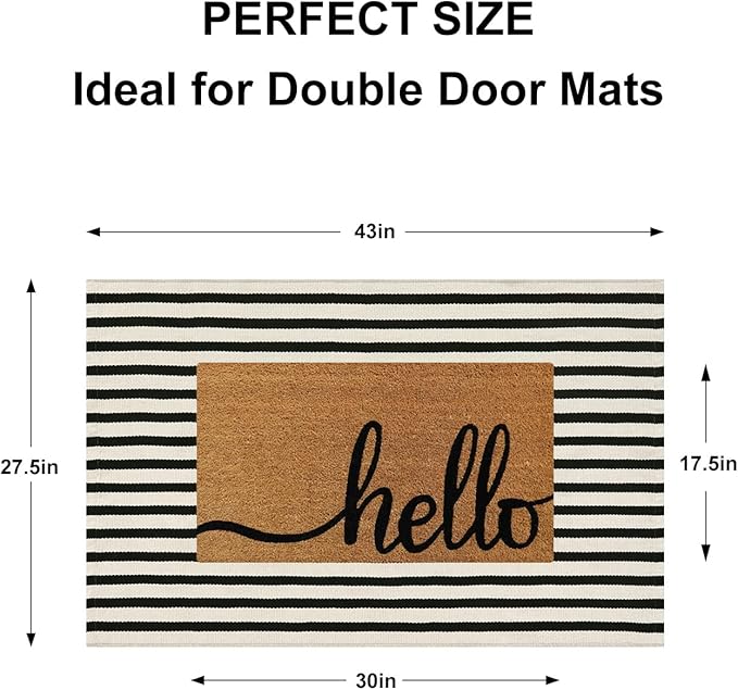Black and White Striped Rugs 2.3'x3.6', Washable Hand Woven Front Door Rug, Reversible Outdoor Welcome Mat Foldable Layered Door Mats for Entryway Porch Decor Home Entrance