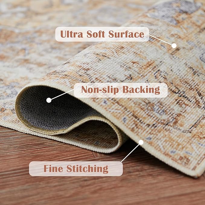 jinchan Kelda Runner Rug 3x10 Vintage Hallway Rug Washable Runner Retro Floor Cover Lightweight Non-Slip Low Pile Thin Distressed Carpet for Entryway Bathroom Laundry Room Bedroom Stairway Brick Red