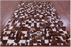 Modern Design Premium Cowhide Leather Carpet with Chevron Pattern, Area Rug (Brwon/White, 3x10)