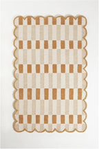 Hand-Tufted Wool Rug with Scalloped Edges, Light Blue Plaid Pattern, Cozy Soft Area Rug for Living Room, Bedroom, and Nursery, Handmade Modern Accent Rug (Neutral, 9X12 FEET)