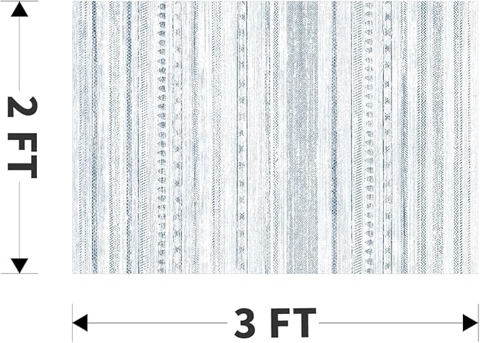 Small Area Rug-2x3 Entryway Rug Non Slip Washable Low Pile Indoor Door Mat Neutral Distressed Boho Moroccan Entrance Rugs Carpet for Bedroom Kitchen Powder Room Front Porch Bathroom, Blue