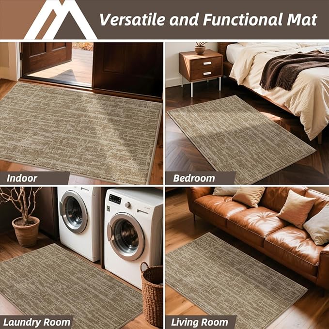 COSY HOMEER-Door-Mat Dirt Trapper Entryway Rugs 24"x36" Non Slip Washable Entrance Mats Absorbent Welcome Mat Low Profile Dog Door Mats for Front Back Doomats and Wet Shoes,Taupe