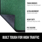 GORILLA GRIP Waterproof Traffic Guard Door Mat, 60x36, Heavy Duty Entryway Mats, Strong Rubber Back Commercial Utility Rugs for Office Hallway, Garage Floor and Home, Low Profile Carpet Runner, Green