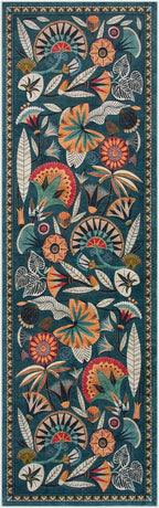 Boho Washable Green Bathroom Kitchen Runner Rug, 2x8 Egypt Hallway Entryway Rug Runner, Non Slip Botanical Floral Vintage Carpet for Entry Living Laundry Room (Dark Green, 2 x 8)