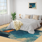 Orange Cat Rugs for Bedroom - 5x6 Area Rug - Cartoon Starry Sky Rugs for Living Room, 3D Cute Cat Rug, Non-Slip Washable Home Decor Carpet