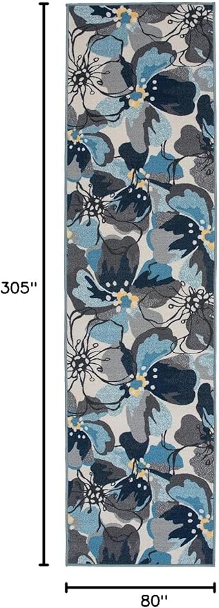 Rugshop Gray Large Floral Non-Slip Runner Rug Fade Resistant for Hallway, Entryway and Kitchen, 2'7" x 10'