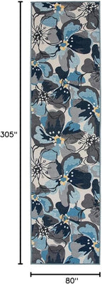Rugshop Gray Large Floral Non-Slip Runner Rug Fade Resistant for Hallway, Entryway and Kitchen, 2'7" x 10'