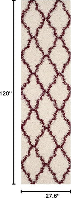 SAFAVIEH Dallas Shag Collection Runner Rug - 2'3" x 10', Ivory & Red, Trellis Design, Non-Shedding & Easy Care, 1.5-inch Thick Ideal for High Traffic Areas in Living Room, Bedroom (SGD257R)