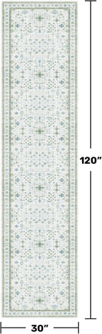 Oushak Wide Hallway Runner Rug 2'6"x10' - Vintage Turkish Floral, Washable Low Pile Non Slip 10ft Wide Runners for Kitchen, Hall Way - Blue and Green