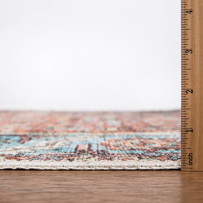 Bloom Rugs Washable Non-Slip 10 ft Runner - Orange/Blue Traditional Runner for Entryway, Hallway, Bathroom, and Kitchen - Exact Size: 2.5' x 10'