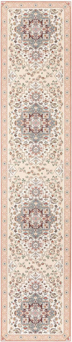 Phantoscope Washable Runner Rug 2'x10' Non-Slip, Vintage Boho Hallway Rugs for Entryway, Stair, Bedroom, Persian Floral Medallion Pattern, Low-Pile Foldable Floor Carpet, Ivory Rose/Fall Bloom