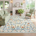 8x10 Washable Floral Distressed Rug, Vintage Farmhouse Area Rug for Living Room, Non-Slip Low Pile Soft Carpet for Nursery Bedroom Dining Room Home Office, Green