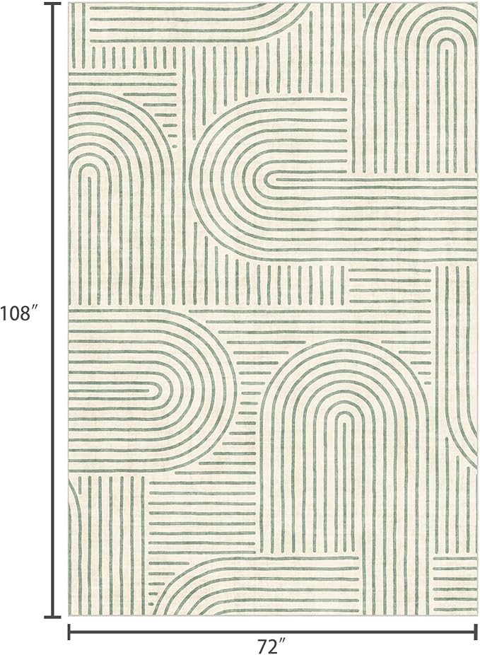 6x9 Area Rug - Large Modern Abstract Washable Non-Slip Sage Green Living Room Rug Rainbow Low-Pile Soft Floor Carpet for Bedroom Dining Room Office Nursery Home Decor