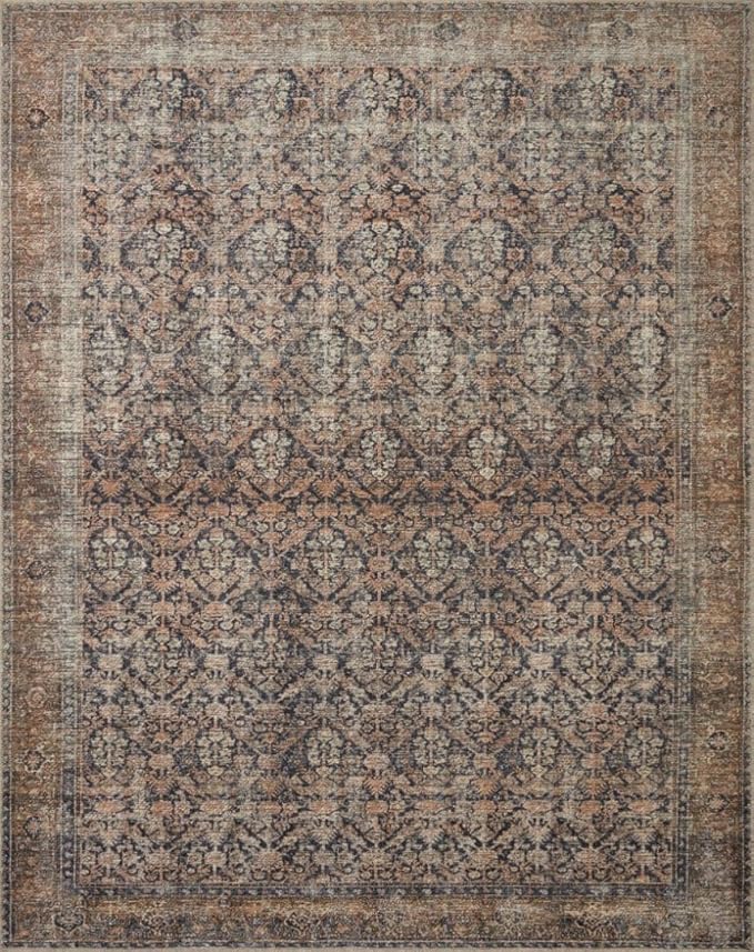 Loloi Amber Lewis Billie Collection, Ink & Salmon 3'-6" x 5'-6" Area Rug – Antique & Distressed Accent Rugs for Living Room, Bedroom, Entryway & Hallway, No Shed High Traffic Area Home Decor Rug