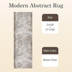 2.6'x8' Hallway Runner Washable Rug - Modern Abstract Rug Runners for Hallways Non-Slip Low Pile Thin Soft Machine Washable Carpet for Bedroom, Laundry, Kitchen, Indoor Entryway (2.6'x8' Brown Grey)