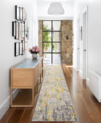 vivorug Runner Rug 2'x8' Machine Washable Non-Slip Runners for Hallways Kitchen Entryway Laundry Room Modern Abstract Carpet Hallway Runner Grey/Mustard