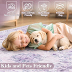 Wonnitar Floral Bow Print Purple Rug, 5x7 Washable Rug for Girls Room Decor, Ultra-Thin Non Slip Soft Boho Carpet for Bedroom Nursery Toddler Kids Room Living Room Women Office