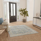 Nourison Home Astra Machine Washable Teal Beige 4' x 6' Area Rug Easy Clean, Non Shedding, Bed Room, Living Room, Dining Room, Kitchen (4' x 6')