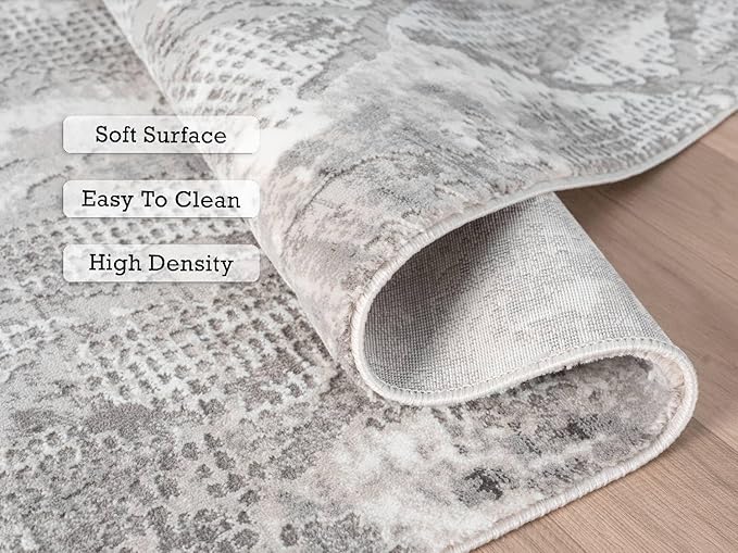 Adel Modern Area Rug for Living Room, 8x10 Rustic Distressed Abstract Large Grayl Rug, Medium Pile Stain Resistant Carpet for Bedroom, Dining Room or Kitchen (8' x 10', Gray)
