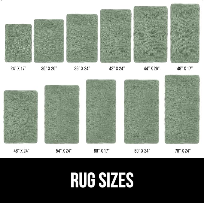 GORILLA GRIP Bath Rug Mat, Thick Soft Absorbent Chenille, Quick Dry Microfiber Mats, Rubber Backing Washable Shower Floor Rugs, US Designed Bathroom Bathmat Home Decor Accessories, 24x17 Sage Green