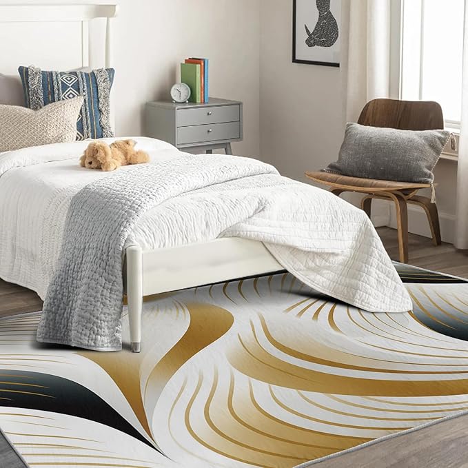 Elegant Wave Design Rug, 2x3 Rug, Abstract Rugs for Living Room Bedroom, Modern Small Area Rug, Washable Rug Non Slip Soft Indoor Carpet, Elegant Wave Design Home & Room Decor