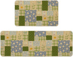 Artoid Mode Check Pattern Flowers Floral Spring Kitchen Mats Set of 2, Home Decor Low-Profile Kitchen Rugs for Floor - 17x29 and 17x47 Inch