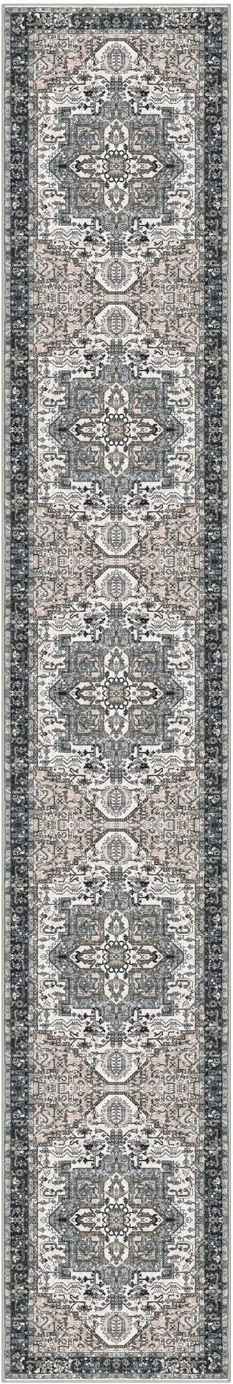 KOZYFLY Runners for Hallways 2x12 Ft Extra Long Washable Kitchen Runner Rug Boho Entryway Rug for Hallways Indoor Printed Faux Wool Stair Runner Carpet for Stairs Kitchen Hall, Black/Taupe/Beige