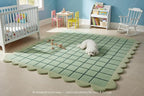 Mint Green Scalloped Edge Wool Area Rug with Checker Grid Design, Hand-Tufted Soft Carpet for Living Room, Bedroom, Nursery, Kids & Playroom Décor - 8x10 Ft
