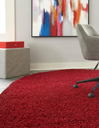 Unique Loom Solid Shag Collection Area Rug (5' 1" x 8' Oval, Cherry Red)