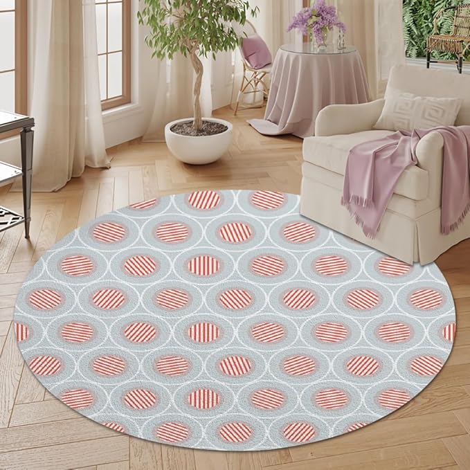 Circle Geometric Print Round Rug Vintage Blue Pink Area Rug Washable 4ft Circle Rugs for Living Room Bedroom Non Slip, Soft Indoor Floor Carpet for Kitchen Entryway Family Room