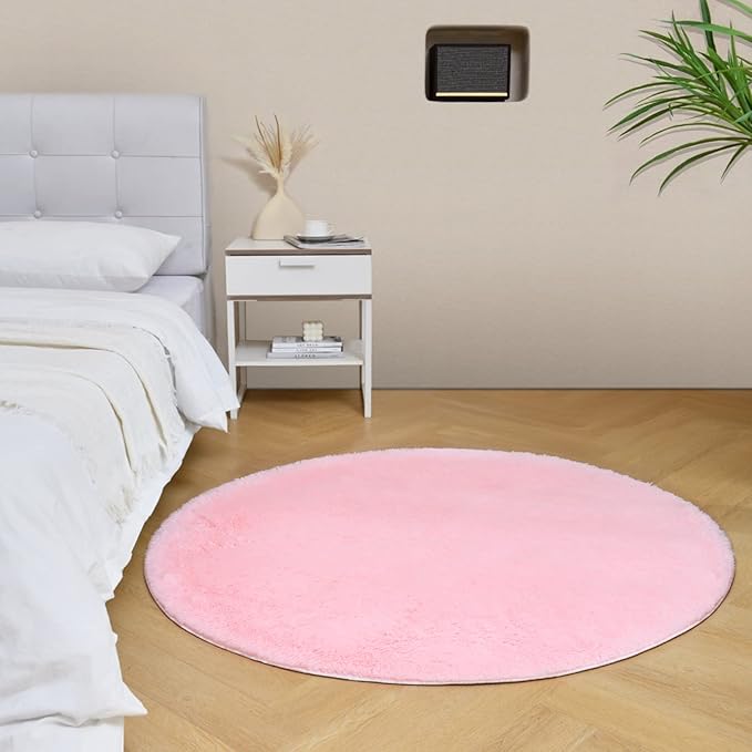 duduta Pink Fluffy Round Rug 4x4 ft, Shag Fuzzy Plush Circle Throw Rug for Nursery Bedroom Living Room Home Decor