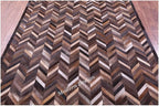 Modern Design Premium Cowhide Leather Carpet with Chevron Pattern, Area Rug (Natural Multi Brown, 6x9)