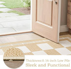 Vasofe 3x5 Plaid Rug, Jute Rugs, Washable Outdoor Indoor Checkered Carpets, Entryway Bedroom Potio Porch Kitchen Carpet, Non Slip Farmhouse Neutral Office Laundry Floor Mat, Khaki and White