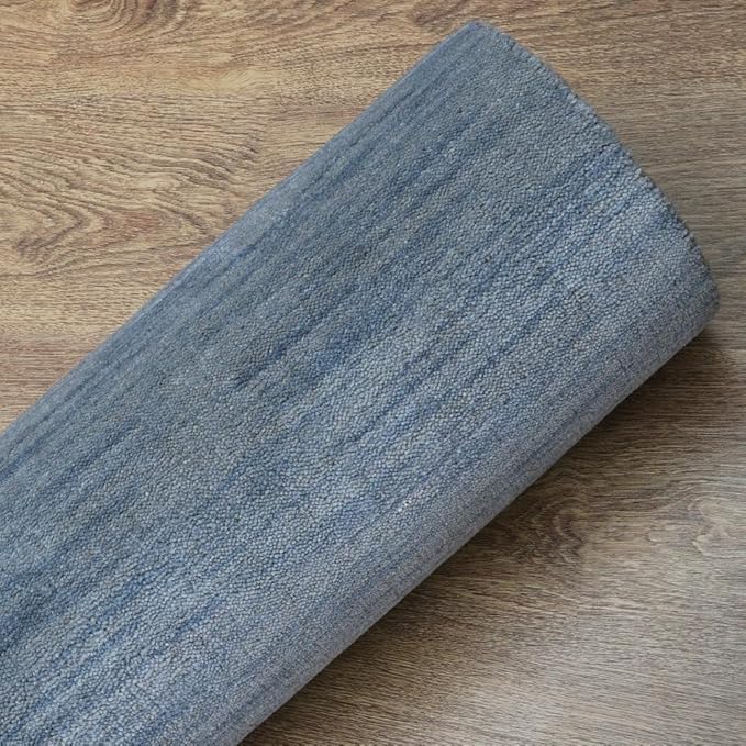 Rugsotic Carpets Hand Knotted Gabbeh Wool 9'x12' Area Rug Solid Light Blue L00111