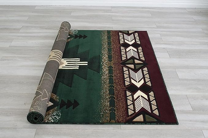 YHSF South West Native American Area Rug C318 - Easy Clean, Thick, Soft, Durable Native Tribal American Indian Inspired Rug for Bedroom/Living Room and More - Hunter Green, 3 Feet x 4 Feet 7 Inches