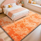 Mottling Orange Fluffy Rug Shaggy Area Rug, 5x8 Area Rugs for Girls Bedroom, Soft Cute Baby Play Mat, Indoor Floor Carpet for Teen, Nursery, Preppy Dorm, Plush Aesthetic Bedside Rug