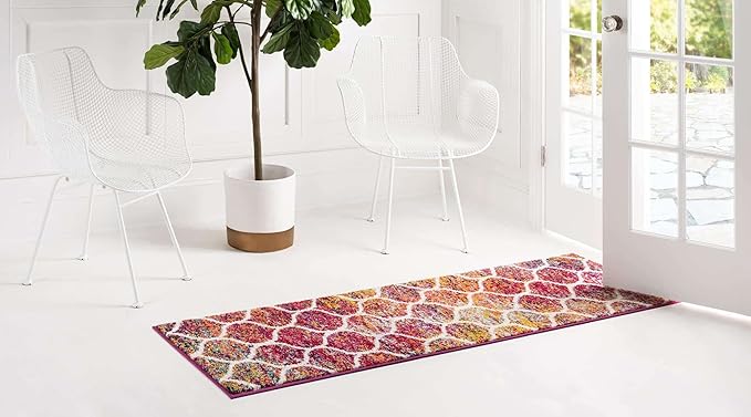 Rugs.com Lattice Frieze Collection Rug – 2' 7 x 11' Runner Multi Medium Rug Perfect for Living Rooms, Large Dining Rooms, Open Floorplans