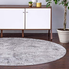 Rugs.com Leipzig Collection Round Rug – 6 Ft Round Grey Low-Pile Rug Perfect for Kitchens, Dining Rooms