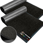 GORILLA GRIP Waterproof Traffic Guard Door Mat, 2 Pack Heavy Duty Entryway Mats, Strong Rubber Back Commercial Utility Rugs for Office Hallway, Garage Floor and Home, Low Profile Carpet, 29x17, Black