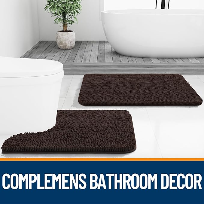 OLANLY Bathroom Rugs 70x46, Extra Soft Absorbent Chenille Bath Rugs, Rubber Backing Quick Dry, Machine Washable Bath Mats for Bathroom Floor, Tub and Shower, Home Decor Accessories, Brown