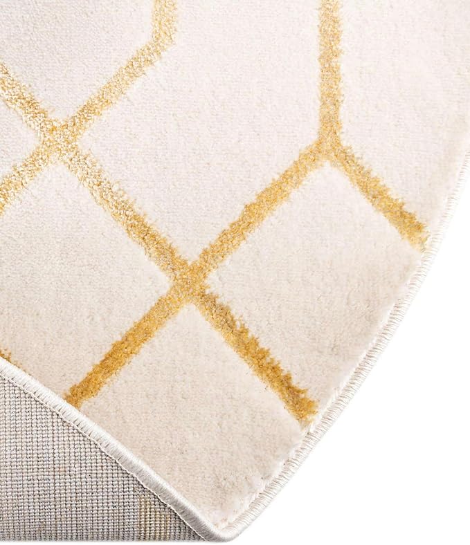 Unique Loom Glam Collection Area Rug - Trellis (7' 10" x 10' Oval, White Gold/ Gold)