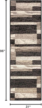 Superior Indoor Runner Rug, Jute Backed, Modern Geometric Patchwork Floor Decor for Bedroom, Office, Living Room, Entryway, Hardwood Floors, Rockwood Collection, 2' 7" x 8', Chocolate