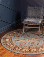 Unique Loom Voyage Collection Traditional Oriental Classic Intricate Design Area Rug (8' 0 x 8' 0 Round, Light Blue/Gold)
